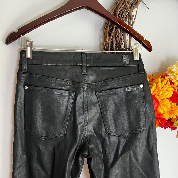 7 for All Mankind Womens Studded Shiny Coated Skinny Ankle Jean Sz 27 Black Fray - Picture 6 of 12